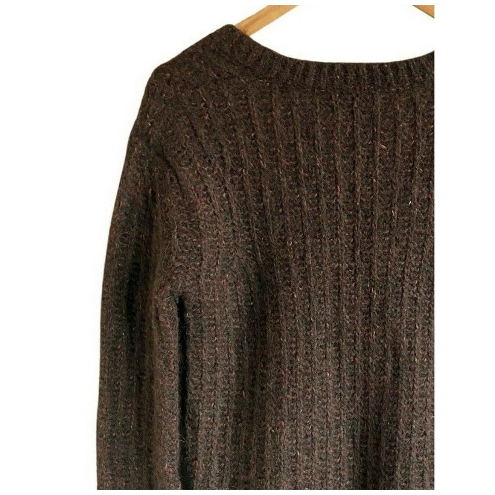 LA LIGNE Brown Sweater Fuzzy Wuzzy Pullover V-Neck Alpaca Cotton Wool Red Trim S - Picture 9 of 12